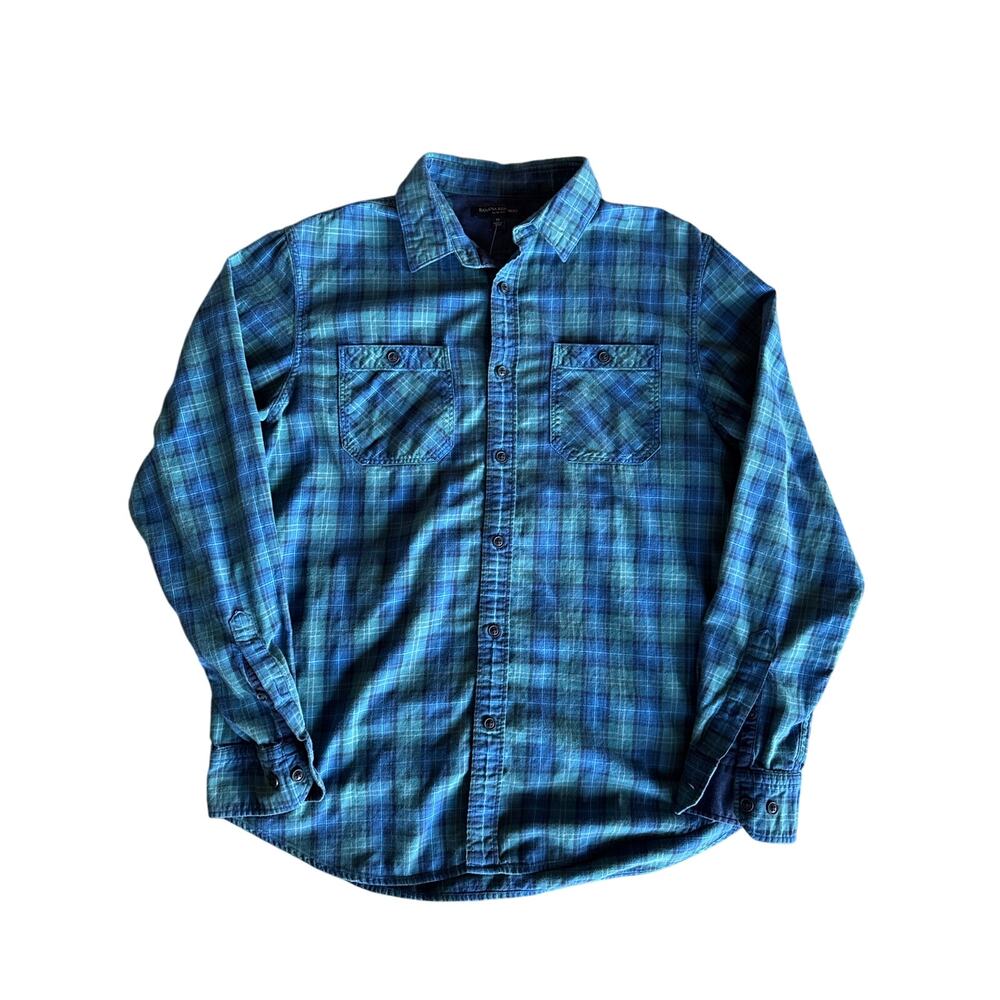 Banana Republic M Tattersall Plaid Flannel Long Sleeve Button Up Blue Green